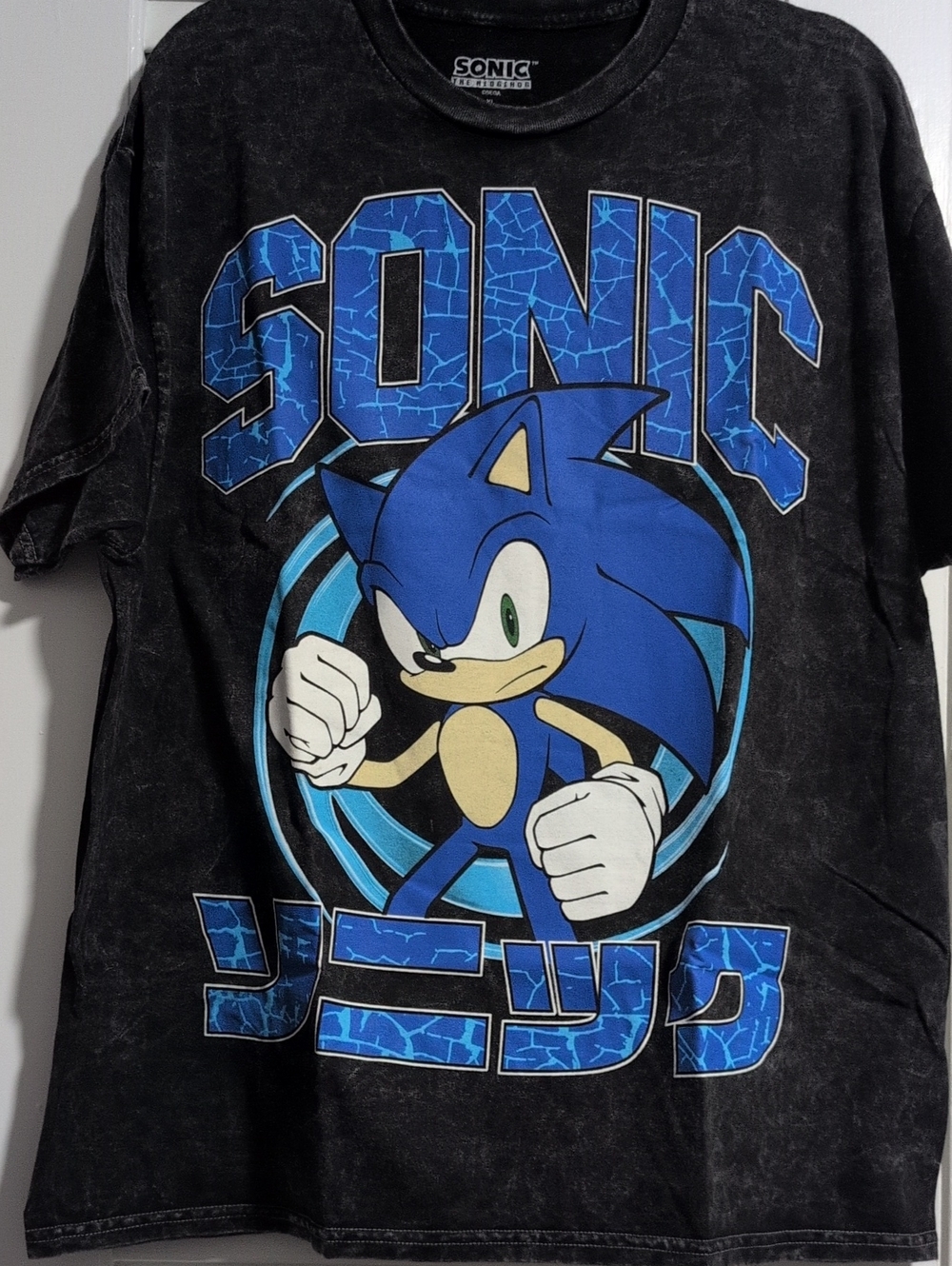 Sonic Graphic Tee - Black & Blue Video Game Shirt, XL
